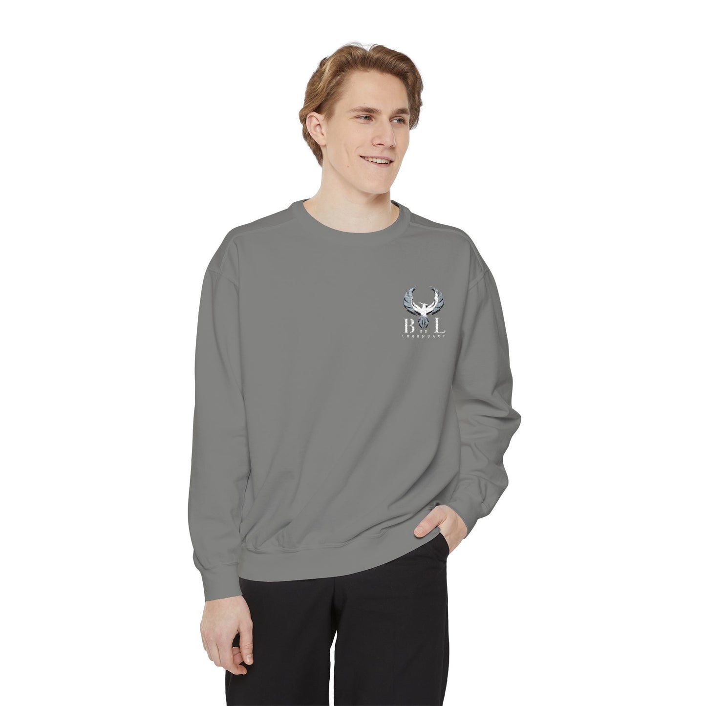 Be Legendary Unisex Garment-Dyed Sweatshirt with Elegant Graphic Design