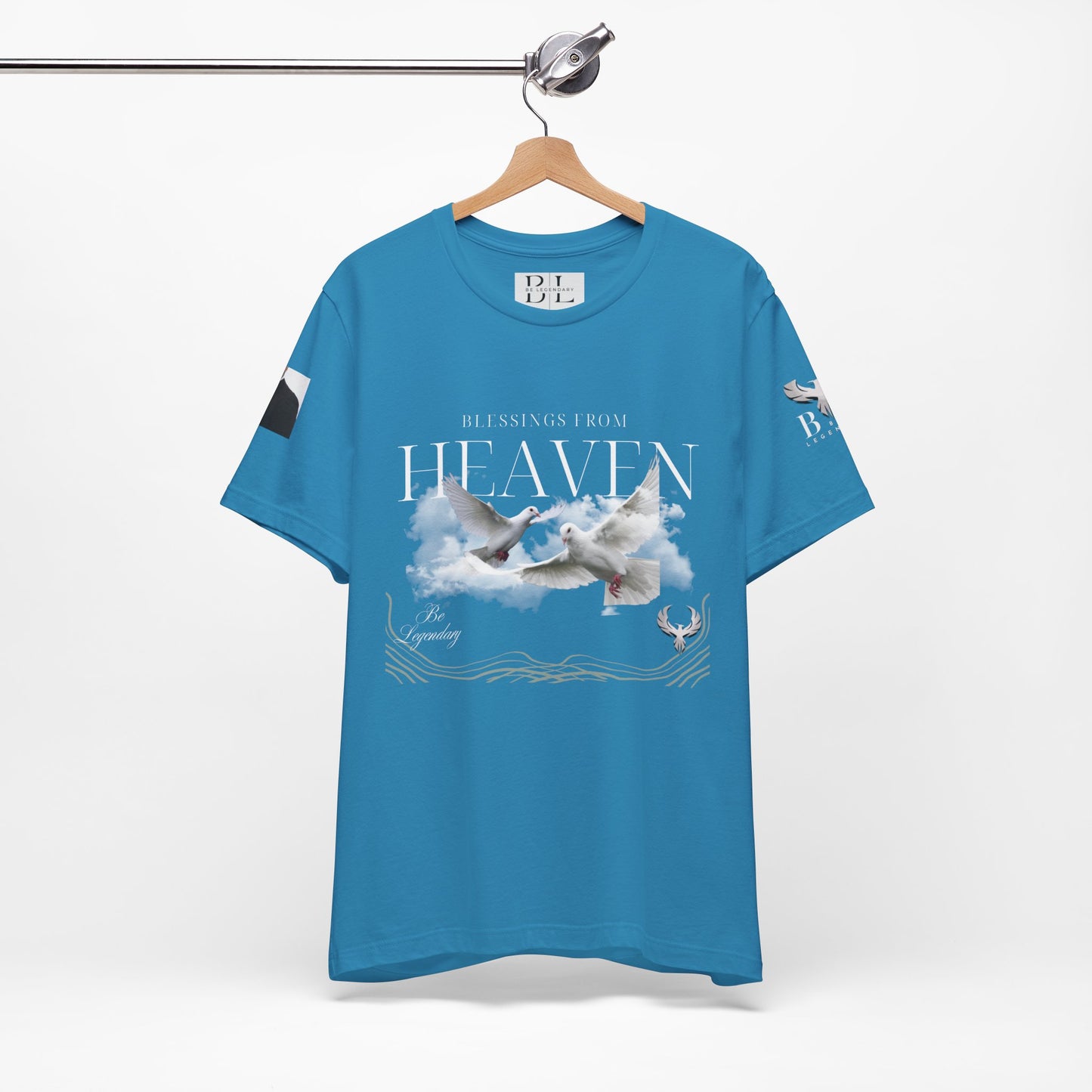 Be Legendary "Pearly Gates" Inspirational Unisex Tee: 'Blessings from Heaven' - Orange Short Sleeve Shirt