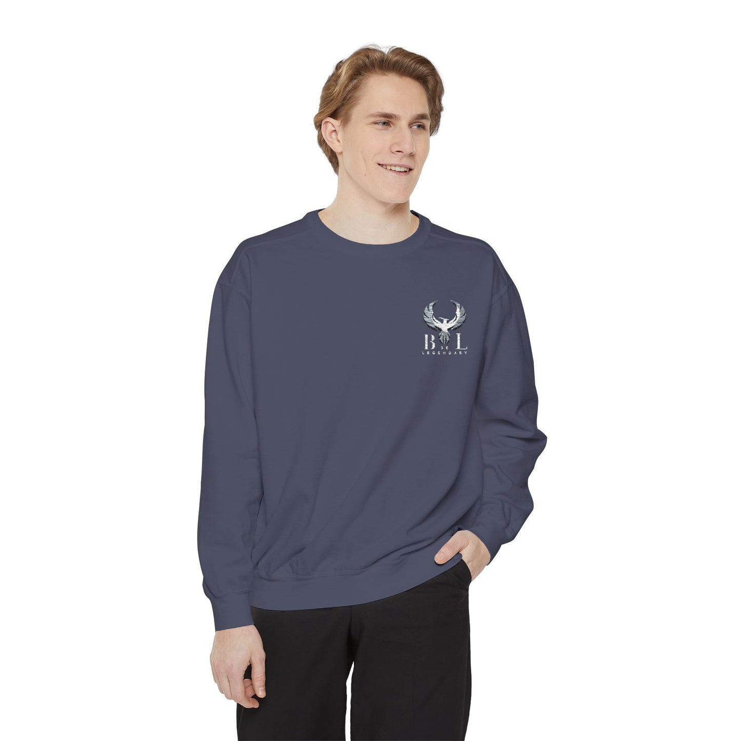 Be Legendary Unisex Garment-Dyed Sweatshirt with Elegant Graphic Design