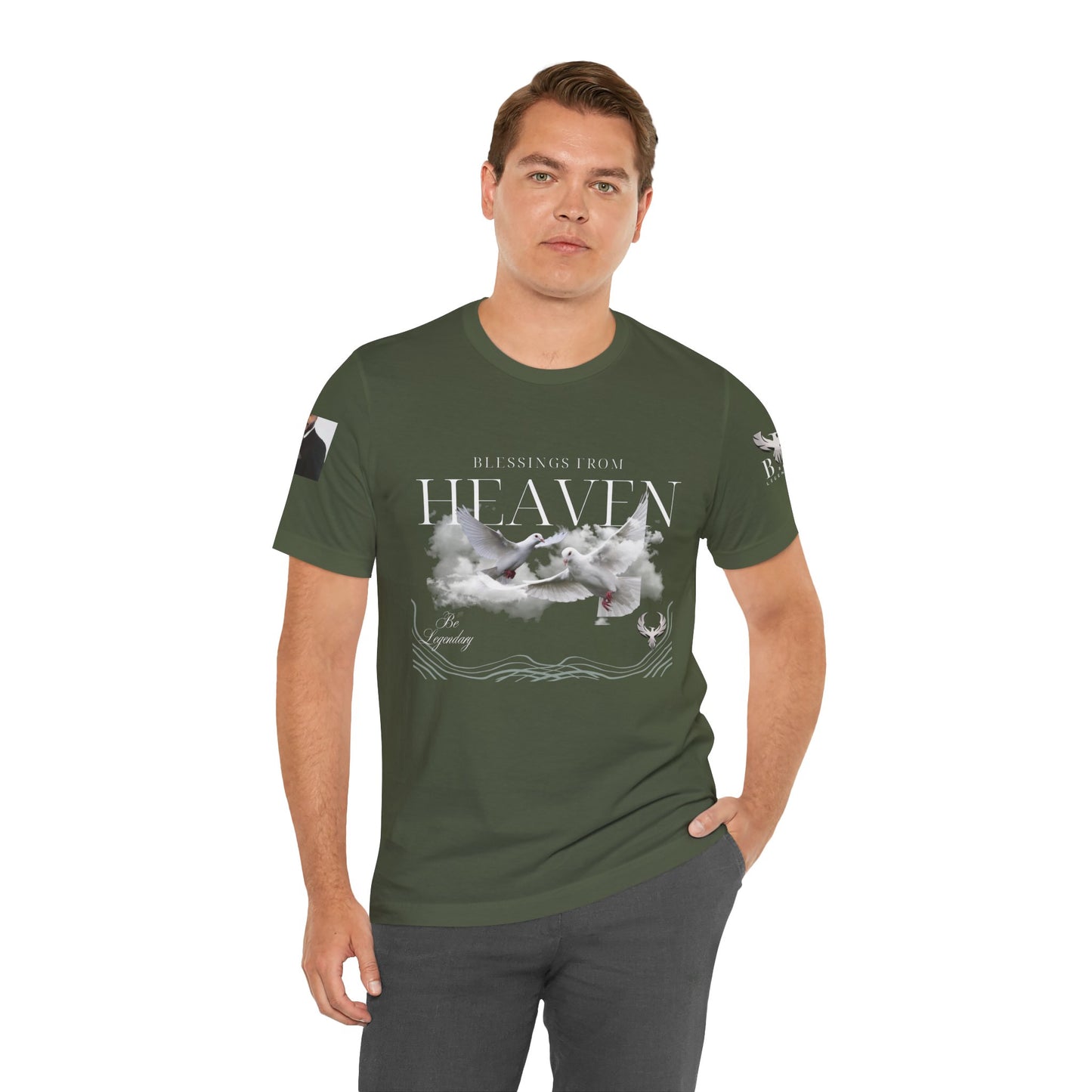 Be Legendary "Pearly Gates" Inspirational Unisex Tee: 'Blessings from Heaven' - Orange Short Sleeve Shirt