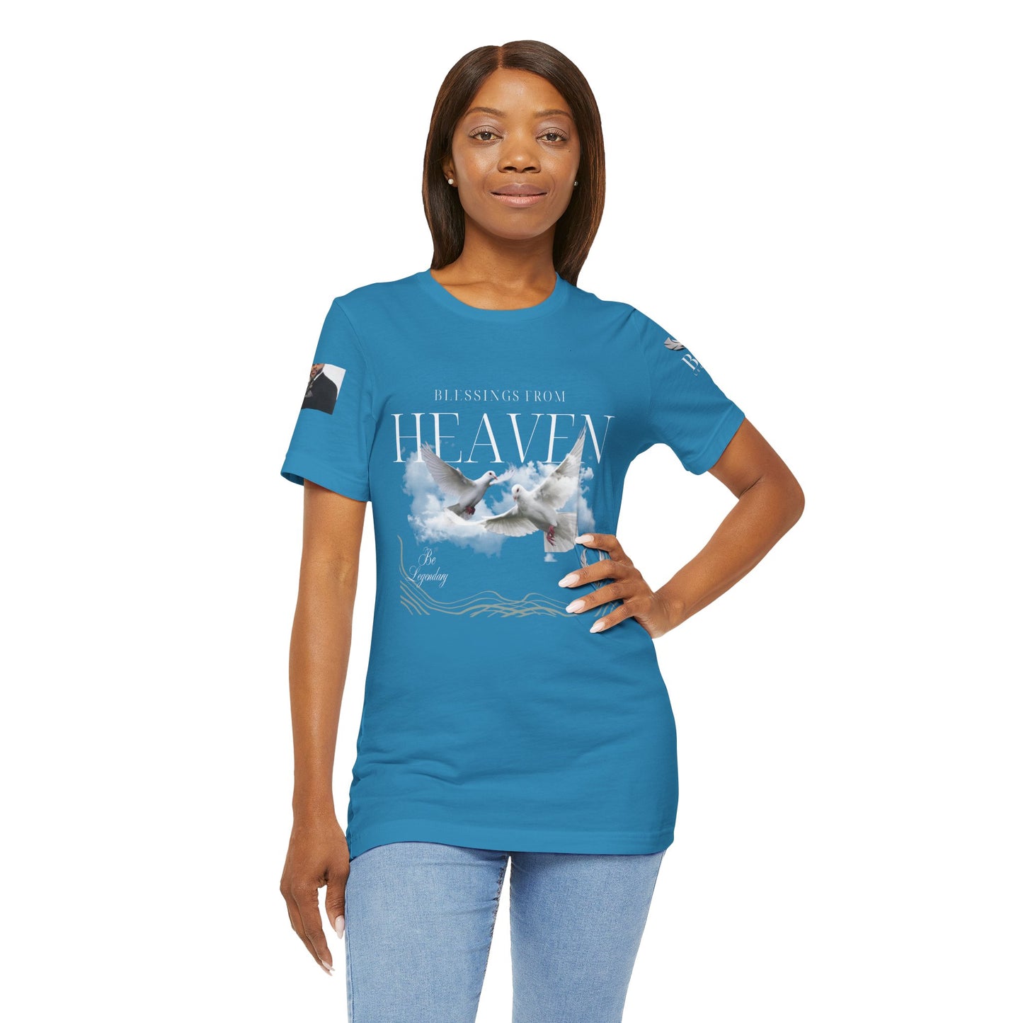 Be Legendary "Pearly Gates" Inspirational Unisex Tee: 'Blessings from Heaven' - Orange Short Sleeve Shirt