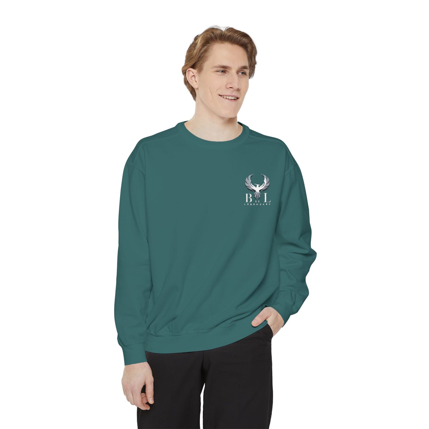 Be Legendary Unisex Garment-Dyed Sweatshirt with Elegant Graphic Design