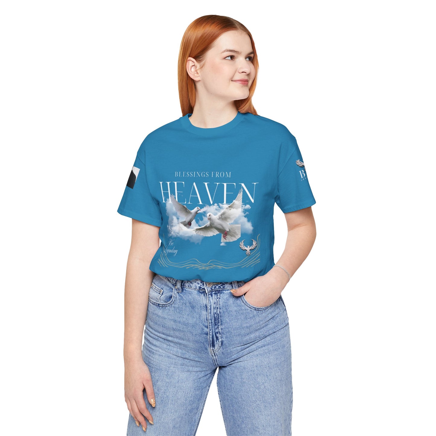 Be Legendary "Pearly Gates" Inspirational Unisex Tee: 'Blessings from Heaven' - Orange Short Sleeve Shirt