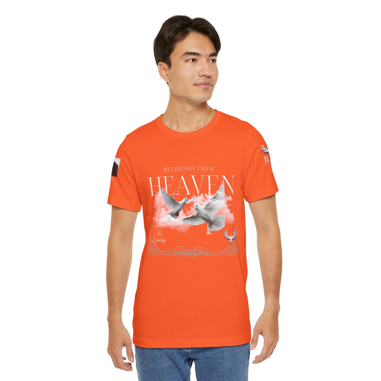 Be Legendary "Pearly Gates" Inspirational Unisex Tee: 'Blessings from Heaven' - Orange Short Sleeve Shirt