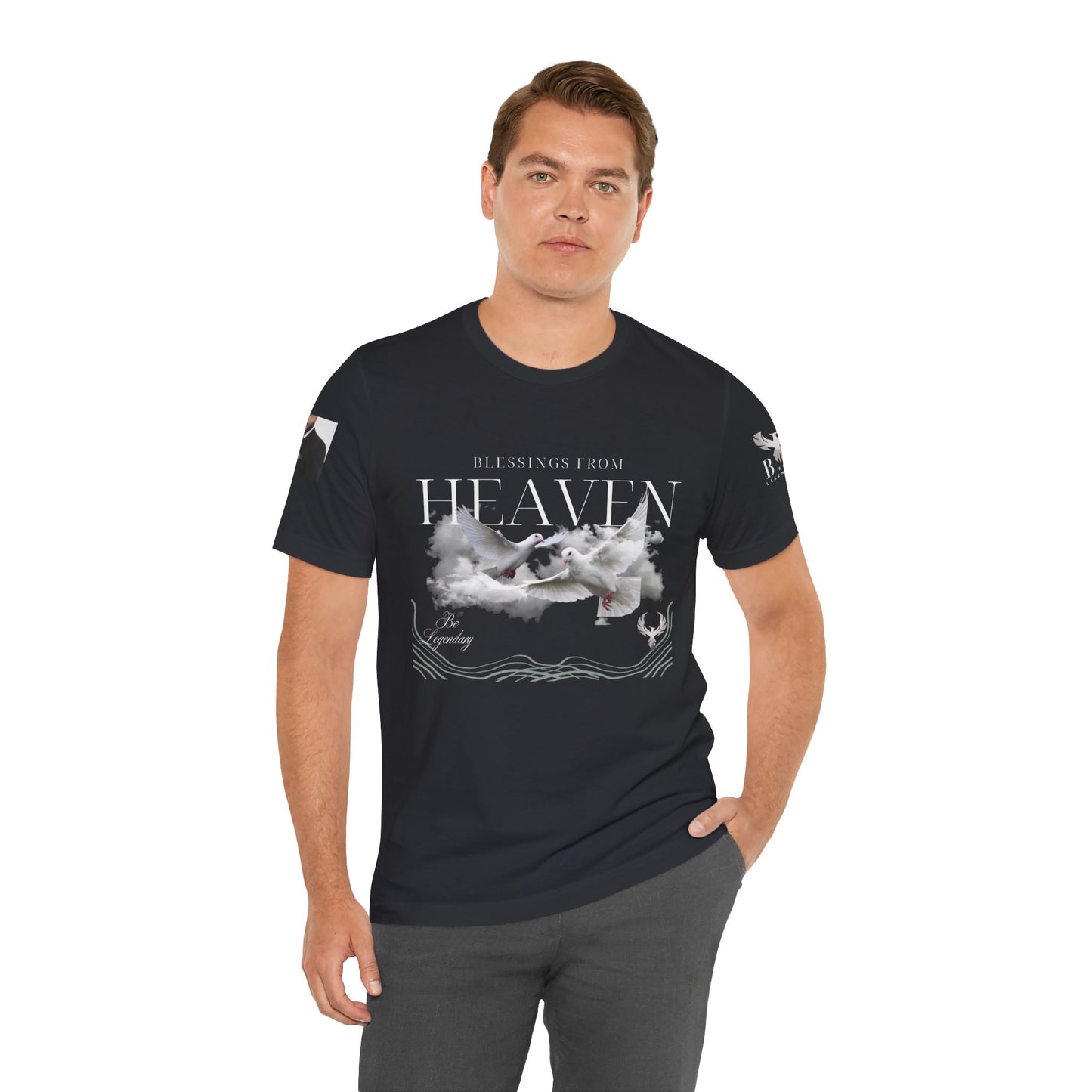 Be Legendary "Pearly Gates" Inspirational Unisex Tee: 'Blessings from Heaven' - Orange Short Sleeve Shirt
