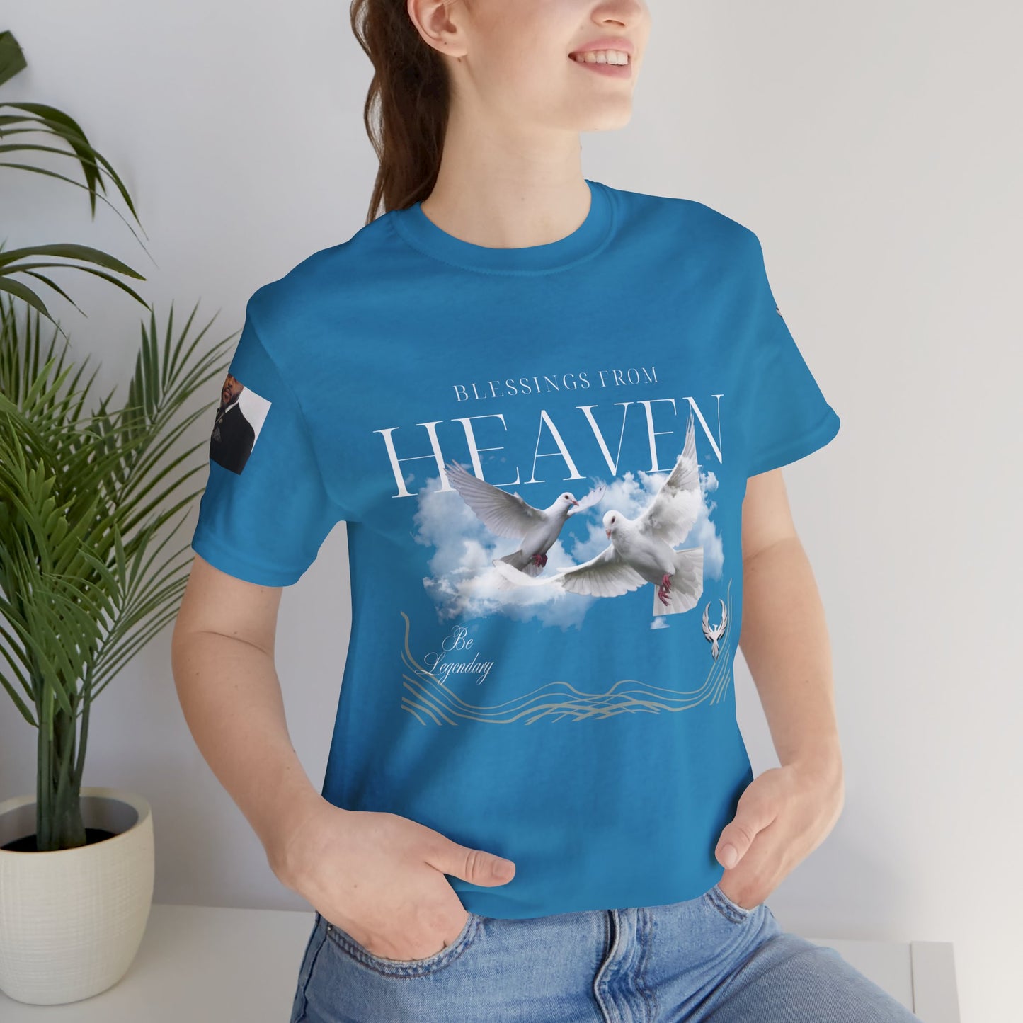 Be Legendary "Pearly Gates" Inspirational Unisex Tee: 'Blessings from Heaven' - Orange Short Sleeve Shirt