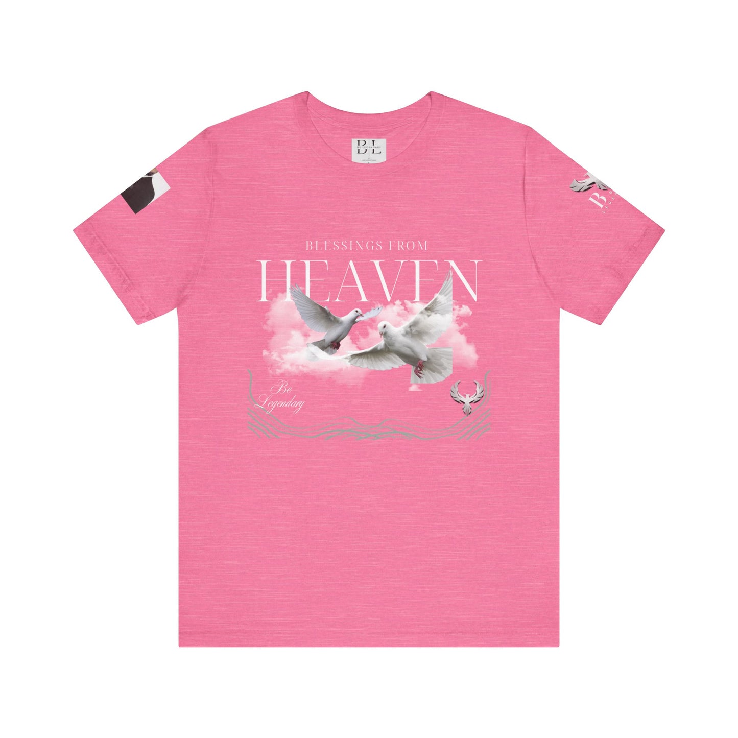 Be Legendary "Pearly Gates" Inspirational Unisex Tee: 'Blessings from Heaven' - Orange Short Sleeve Shirt