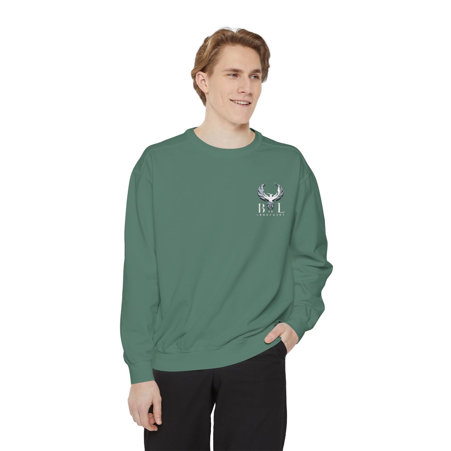 Be Legendary Unisex Garment-Dyed Sweatshirt with Elegant Graphic Design