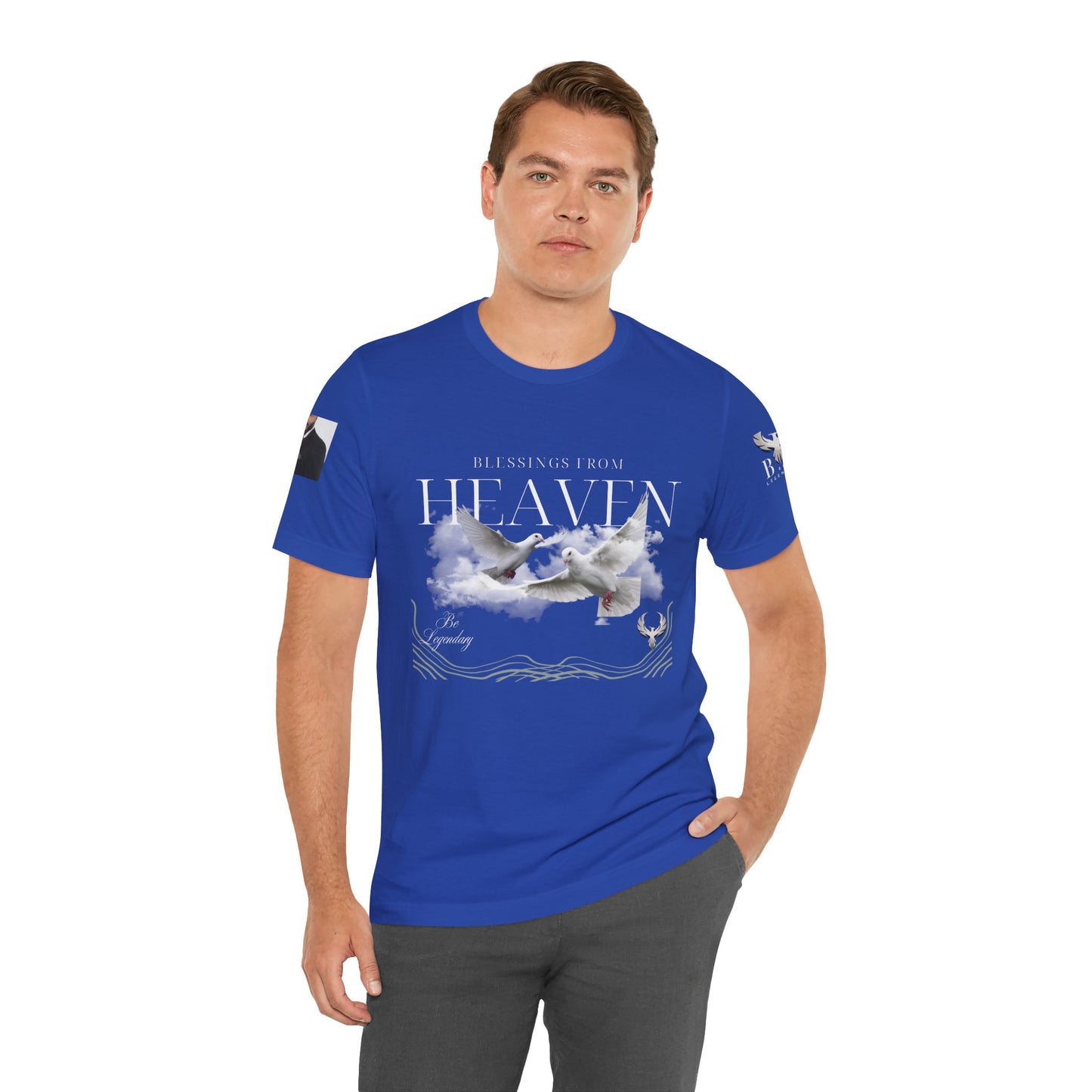 Be Legendary "Pearly Gates" Inspirational Unisex Tee: 'Blessings from Heaven' - Orange Short Sleeve Shirt